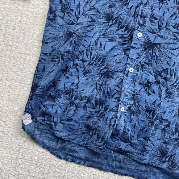 Projek Raw Shirt Mens L Floral Hawaiian  AOP Summer Party Light Breathable Blue - Picture 6 of 15